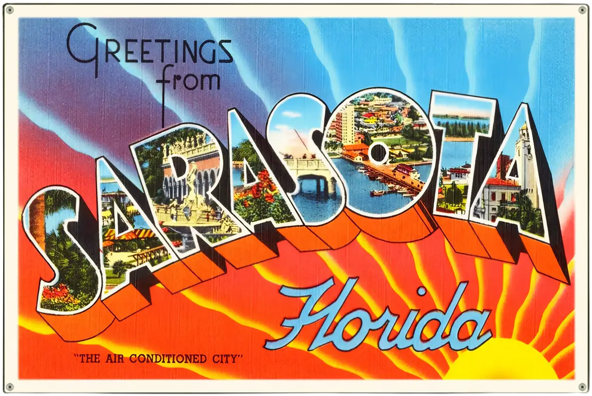 A large colorful postcard of the state of florida.